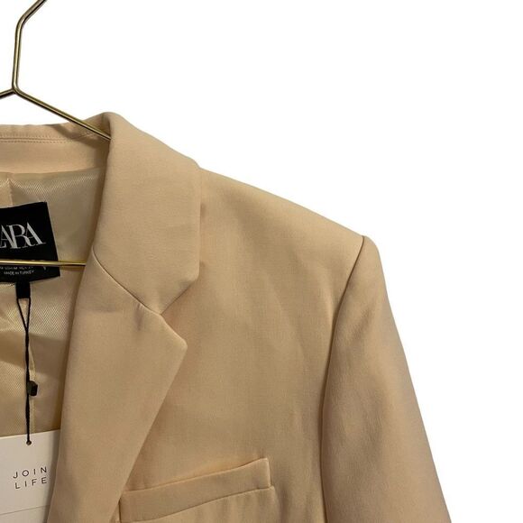 Zara Cream Two Button Oversized Blazer Jacket Size MED NWT - Picture 2 of 7
